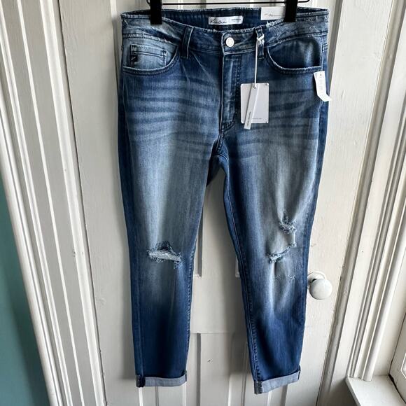 KanCan Medium Wash Destructed Boyfriend Jean NWT - Picture 2 of 12